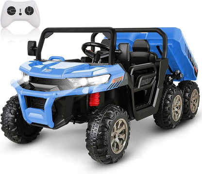 Electric 2 Seater Dump Truck Ride-On Car with Remote Control and Working Dump Bed and Shovel