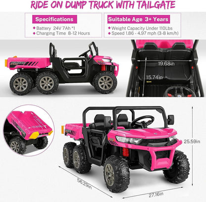 Electric 2 Seater Dump Truck Ride-On Car with Remote Control and Working Dump Bed and Shovel