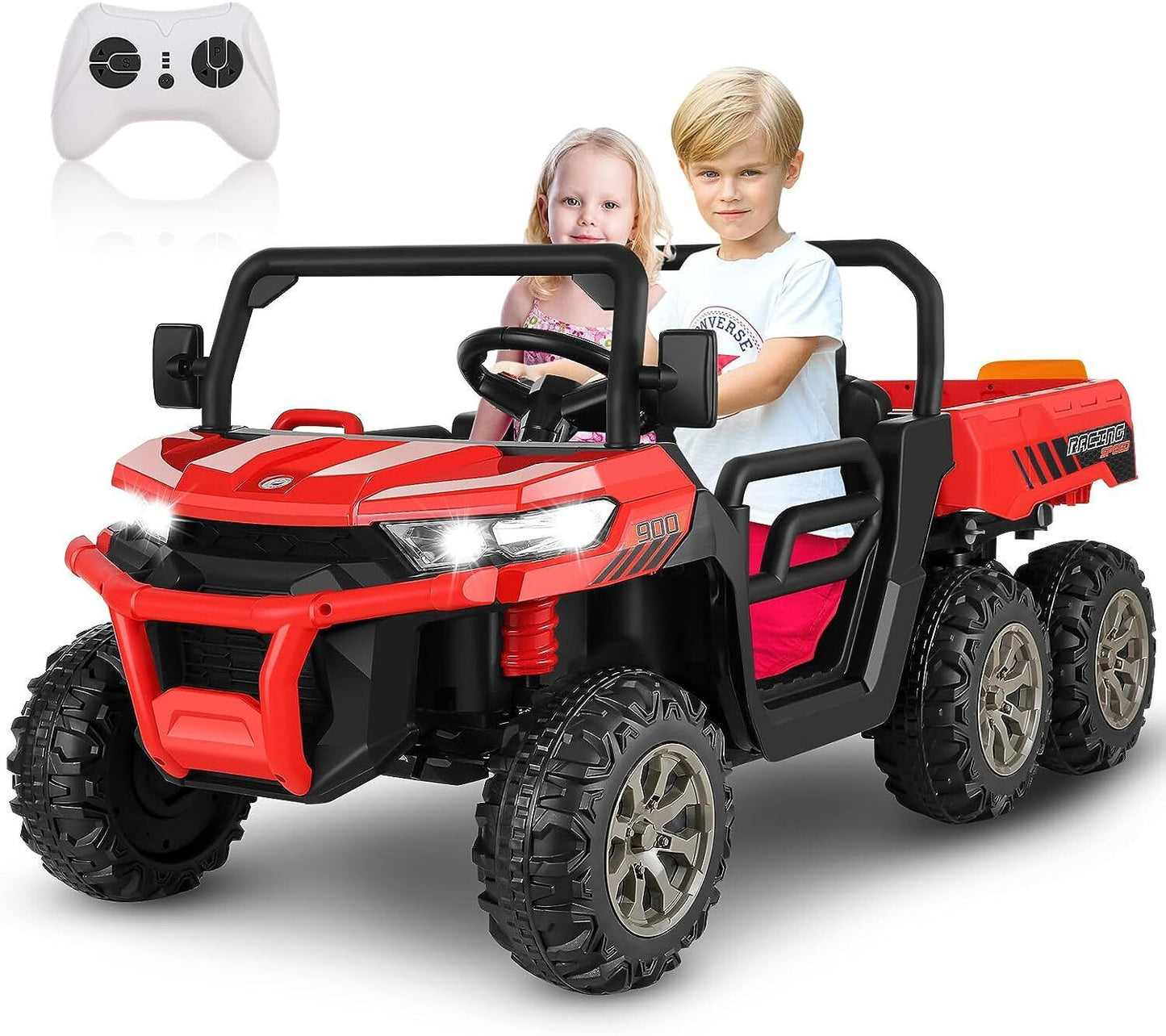 Electric 2 Seater Dump Truck Ride-On Car with Remote Control and Working Dump Bed and Shovel