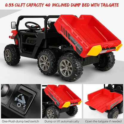 Electric 2 Seater Dump Truck Ride-On Car with Remote Control and Working Dump Bed and Shovel