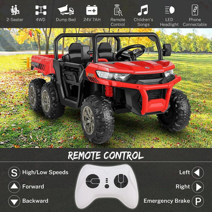 Electric 2 Seater Dump Truck Ride-On Car with Remote Control and Working Dump Bed and Shovel
