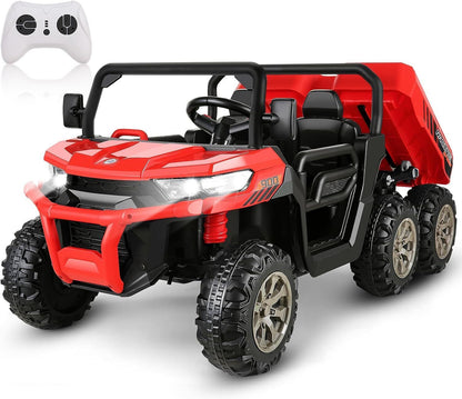 Electric 2 Seater Dump Truck Ride-On Car with Remote Control and Working Dump Bed and Shovel