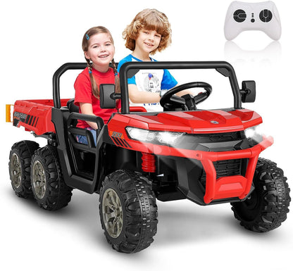 Electric 2 Seater Dump Truck Ride-On Car with Remote Control and Working Dump Bed and Shovel