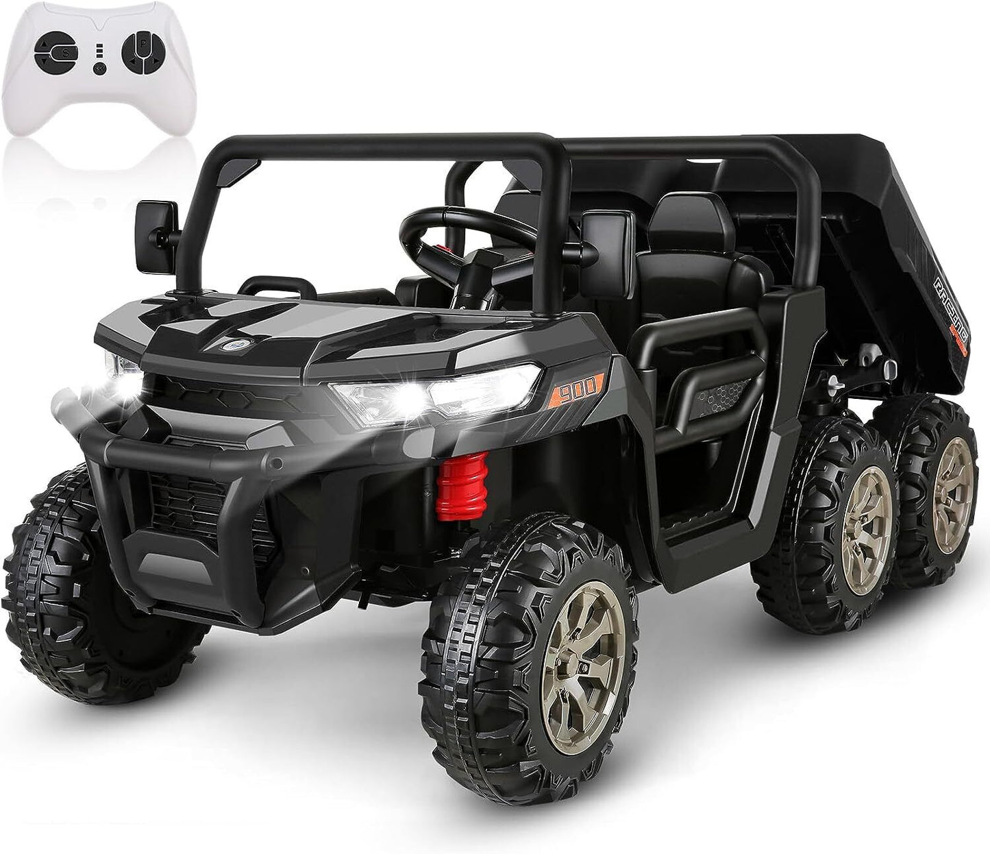 Electric 2 Seater Dump Truck Ride-On Car with Remote Control and Working Dump Bed and Shovel