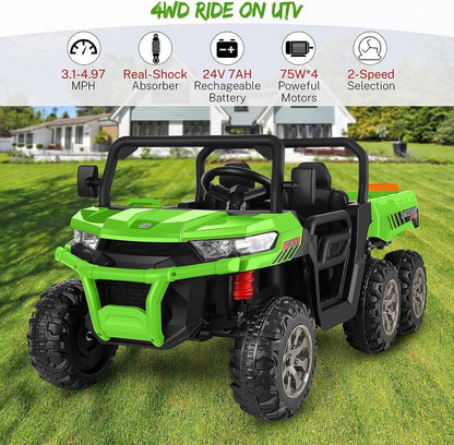 Electric 2 Seater Dump Truck Ride-On Car with Remote Control and Working Dump Bed and Shovel