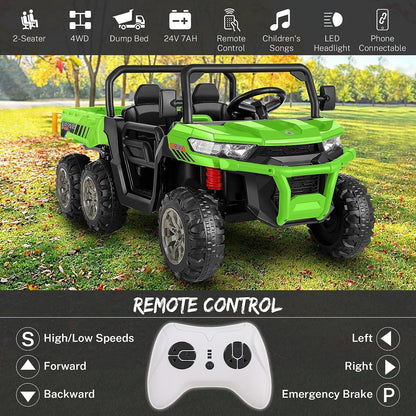 Electric 2 Seater Dump Truck Ride-On Car with Remote Control and Working Dump Bed and Shovel