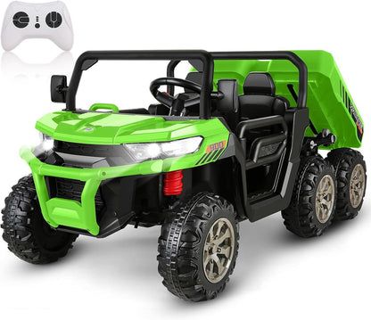 Electric 2 Seater Dump Truck Ride-On Car with Remote Control and Working Dump Bed and Shovel