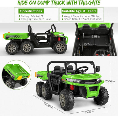 Electric 2 Seater Dump Truck Ride-On Car with Remote Control and Working Dump Bed and Shovel