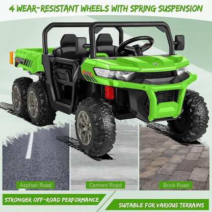Electric 2 Seater Dump Truck Ride-On Car with Remote Control and Working Dump Bed and Shovel