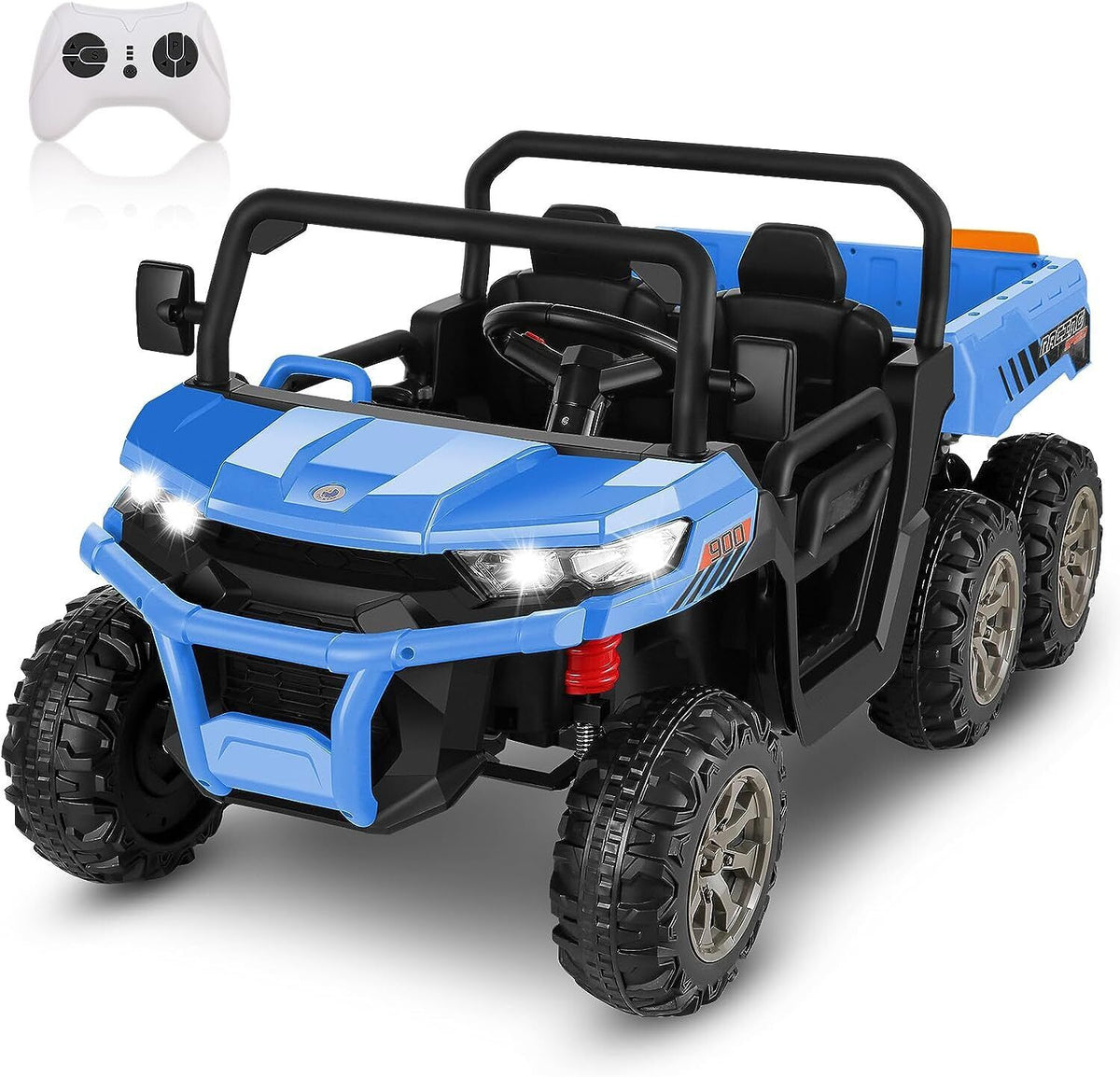 Electric 2 Seater Dump Truck Ride-On Car with Remote Control and Working Dump Bed and Shovel