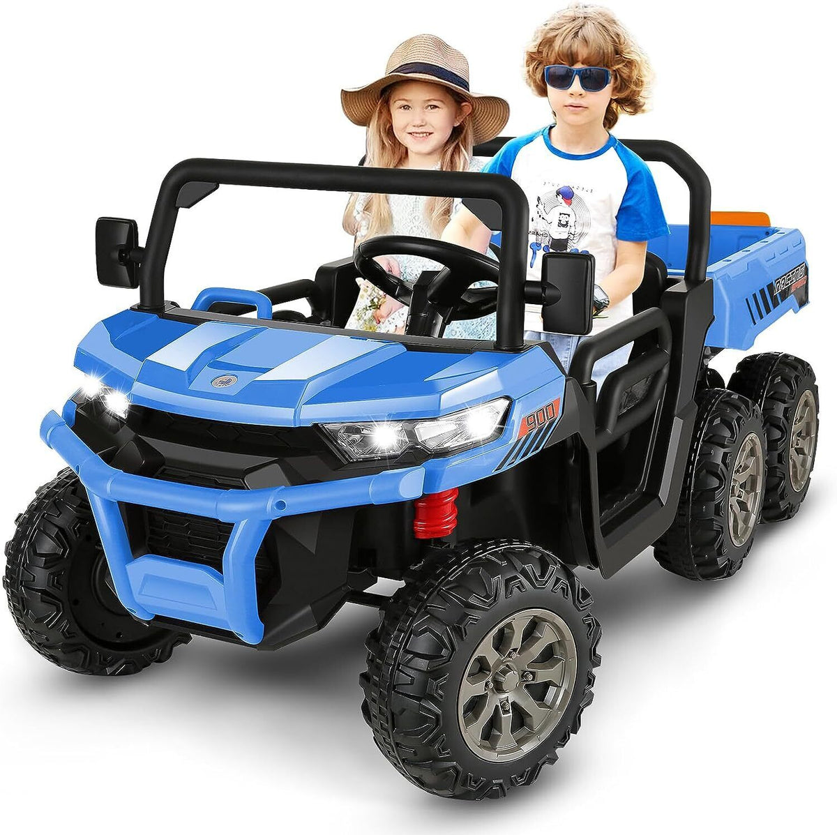 Electric 2 Seater Dump Truck Ride-On Car with Remote Control and Working Dump Bed and Shovel