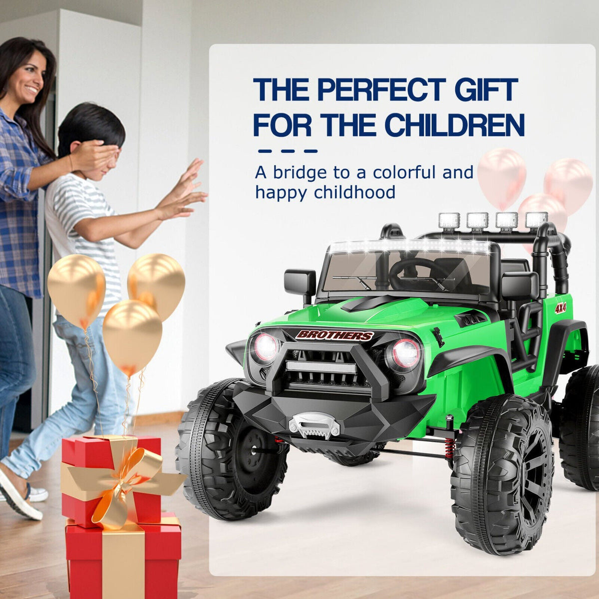 2-Seater Kids Ride on Truck with 3 Speeds, LED Light, and Remote Control - 24V 2x200W