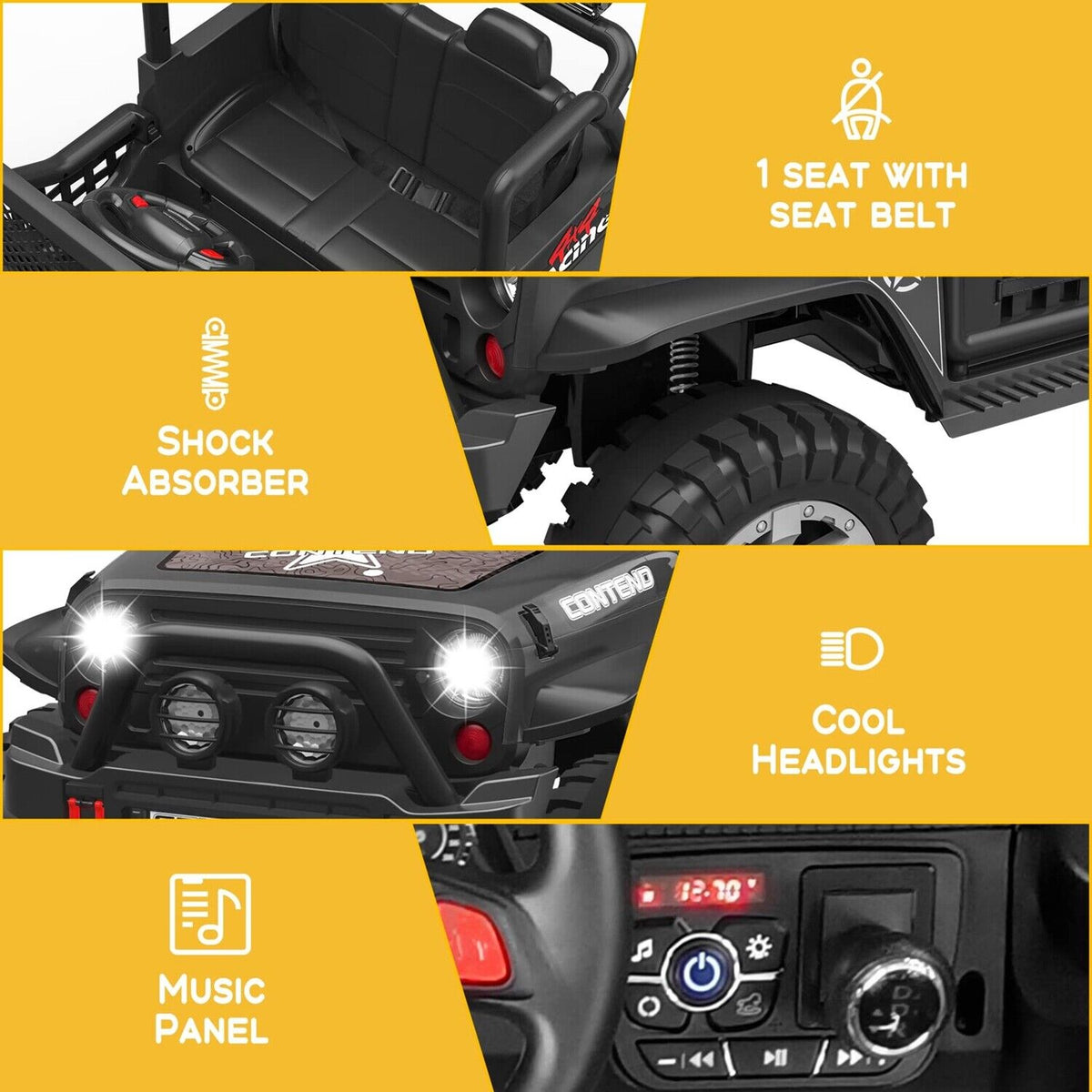 2-Seater Kids Ride-On Truck with Remote Control, LED Lights, Music, and Double Doors