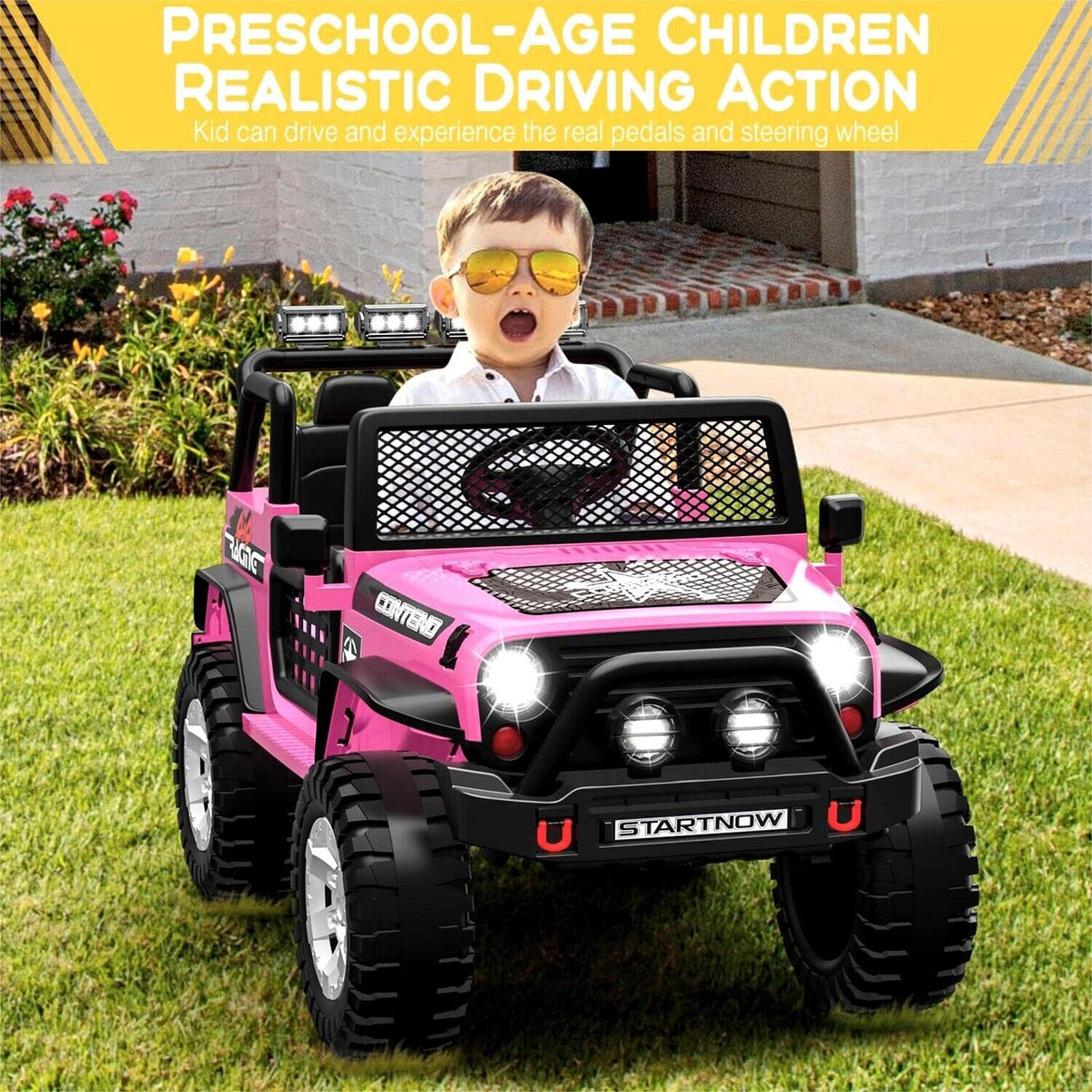 2-Seater Kids Ride-On Truck with Remote Control, LED Lights, Music, and Double Doors