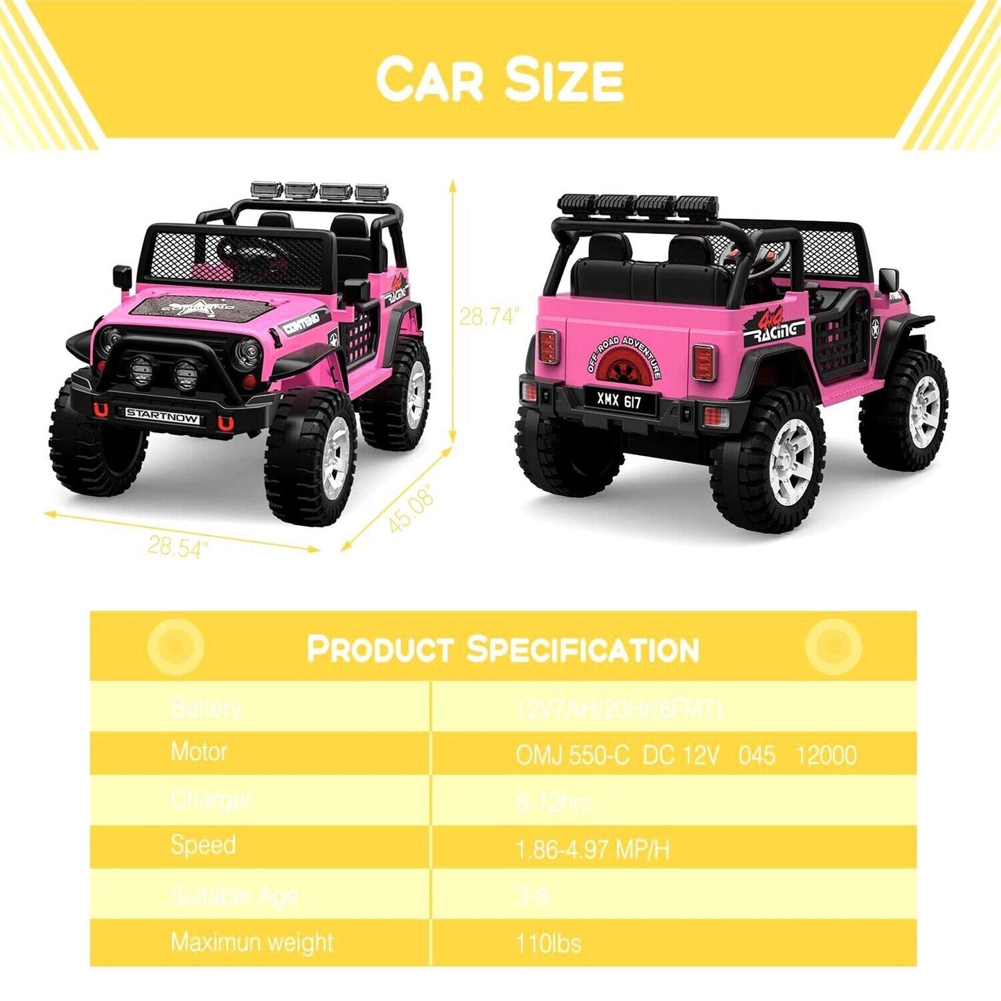 2-Seater Kids Ride-On Truck with Remote Control, LED Lights, Music, and Double Doors