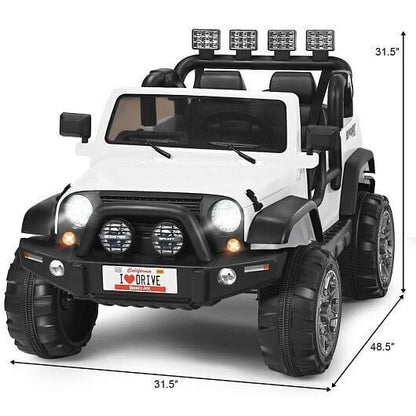 2-Seater White Ride-On Truck with Remote Control and Storage Room - 12V Power