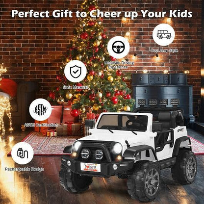 2-Seater White Ride-On Truck with Remote Control and Storage Room - 12V Power
