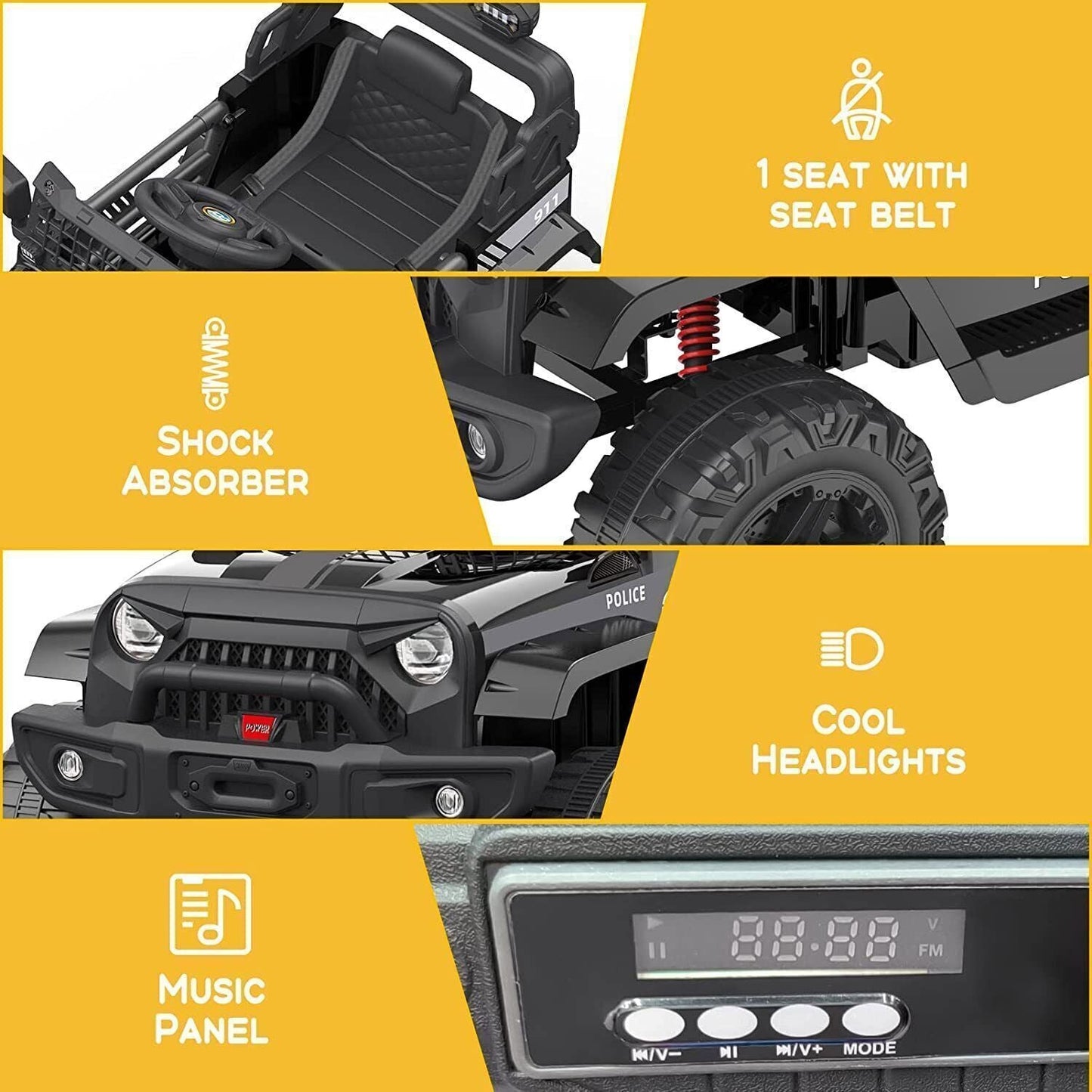 2-Speed Bluetooth Electric Kids Ride-On Truck with LED Lights and Remote Control - 12V US Version