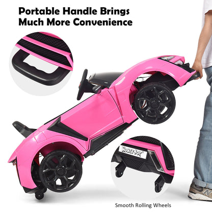 Electric Pink Ride-On Car for Kids with Remote Control, Lights, Music, and Openable Doors