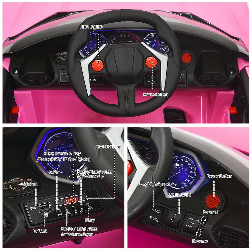 2.4G Remote Control Pink Ride On Car with Openable Lights for Kids - Electric Vehicle