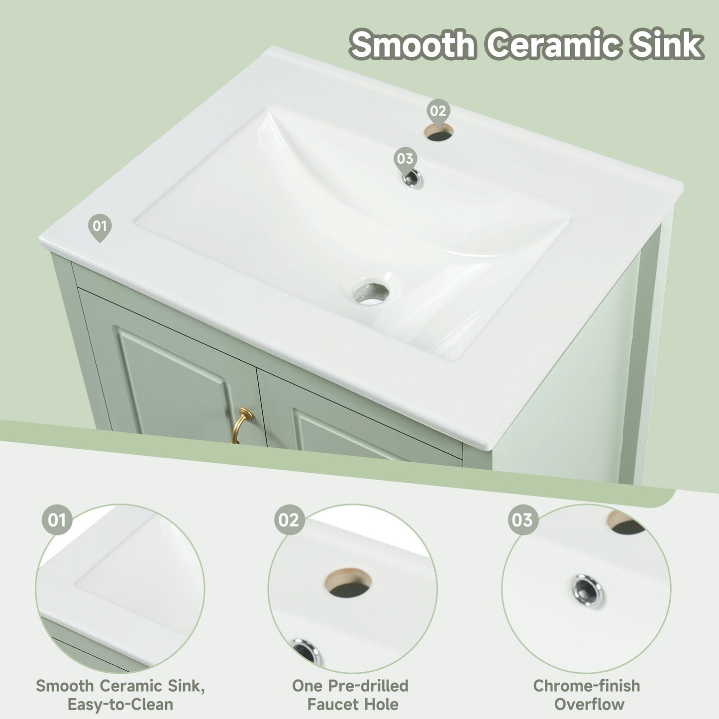 Retro Bathroom Vanity With Sink, Soft Closing Cabinet & Drawers