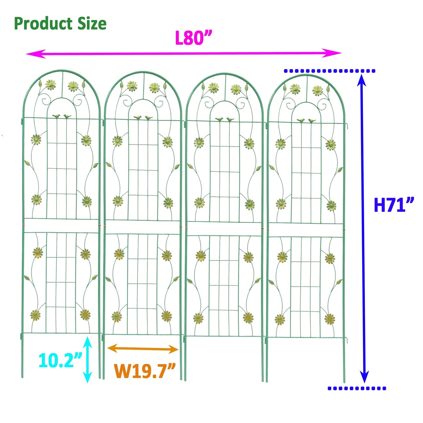4 Pack Metal Garden Trellis 71" x 19.7" Rustproof Support