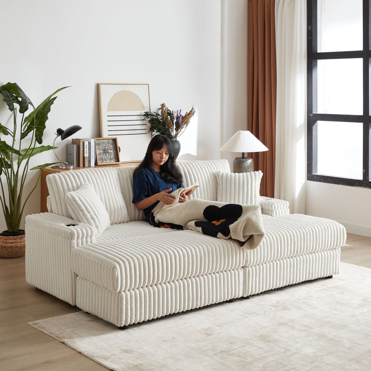 3 Seater Sofa With 2 Ottomans For Living Room