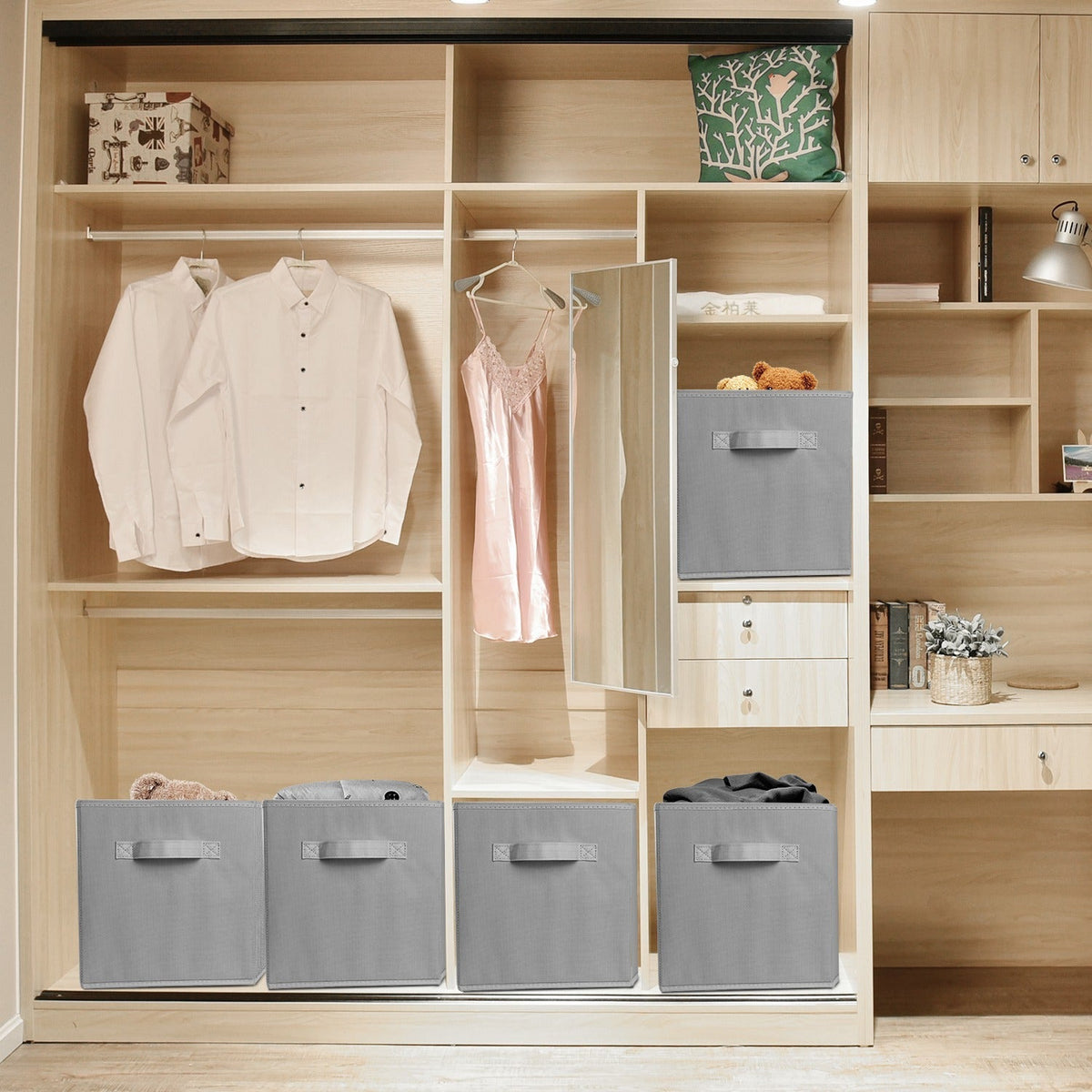 iMounTEK 4 Pack Foldable Storage Cube Bins Cloths Closet Space Organizer Basket Shelves Box for Clothes Toys Books Cabinet