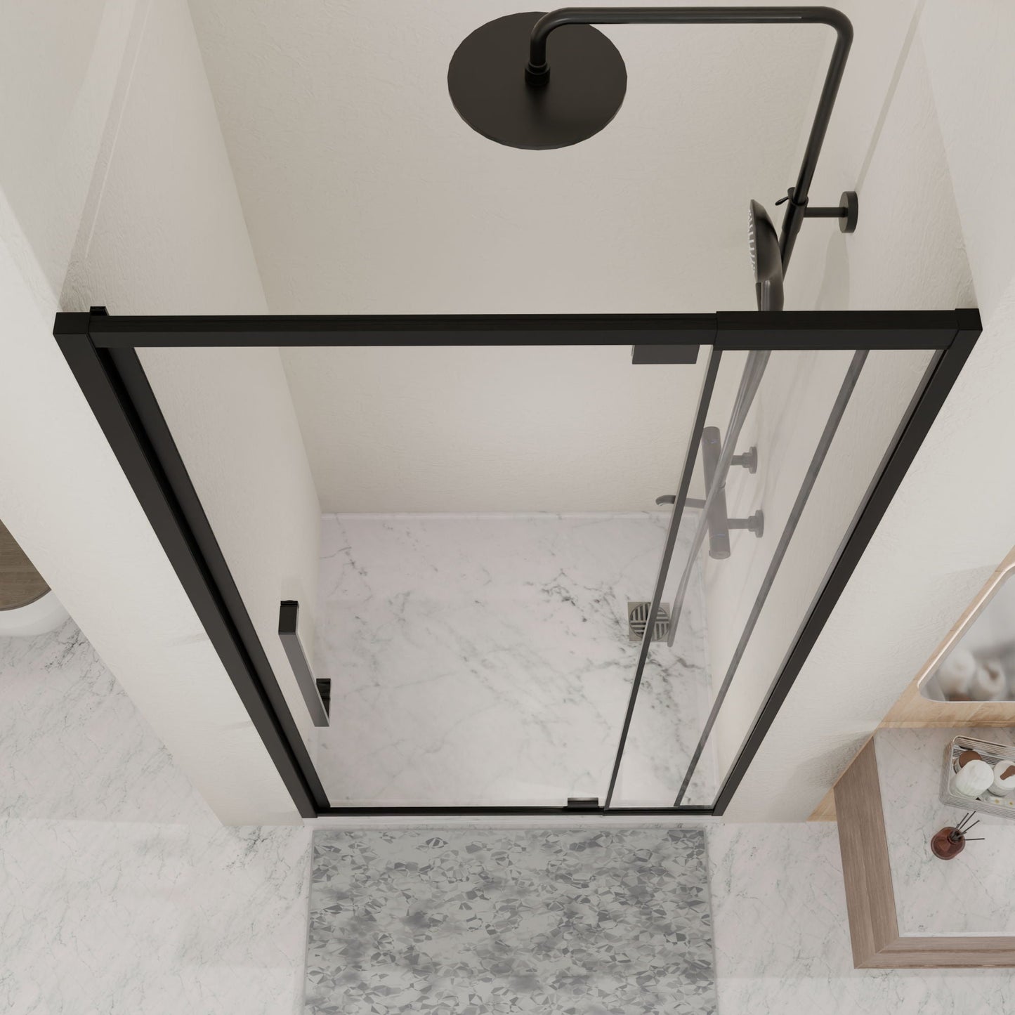 Semi Frameless Pivot Hinged Shower Door, Reversible Design