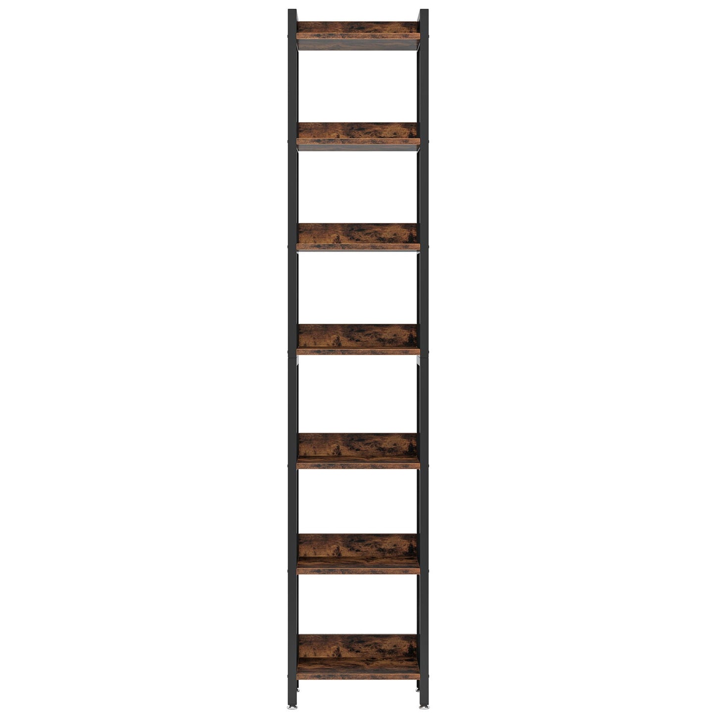 Extra Tall 7 Tier Narrow Corner Bookshelf Storage Display Rack For Living Room - Rustic Brown