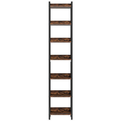 Extra Tall 7 Tier Narrow Corner Bookshelf Storage Display Rack For Living Room - Rustic Brown
