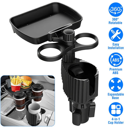 4-in-1 Car Cup Holder Tray Food Table Phone Holder Car Expander Detachable 360 Degree Rotatable Car Desk