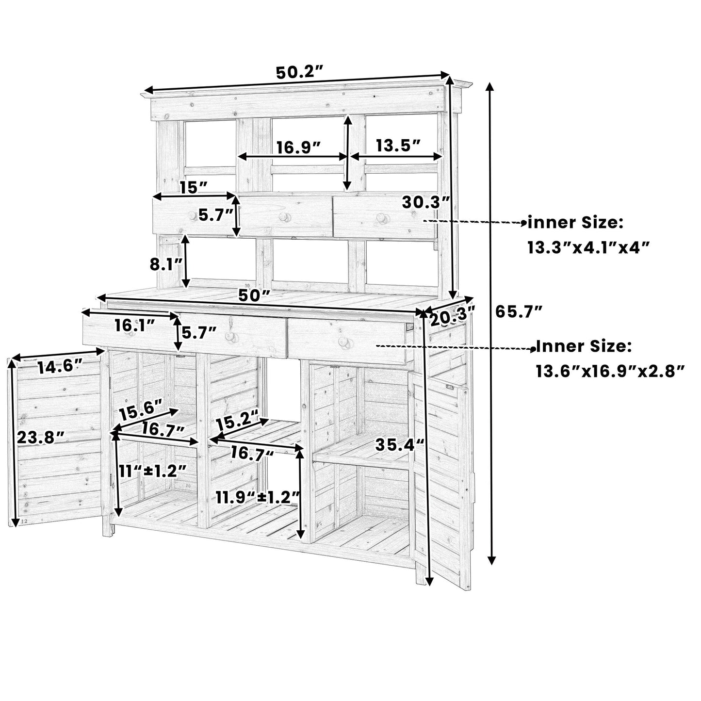 TOPMAX 65.7" Tall Garden Potting Bench Table with Hutch
