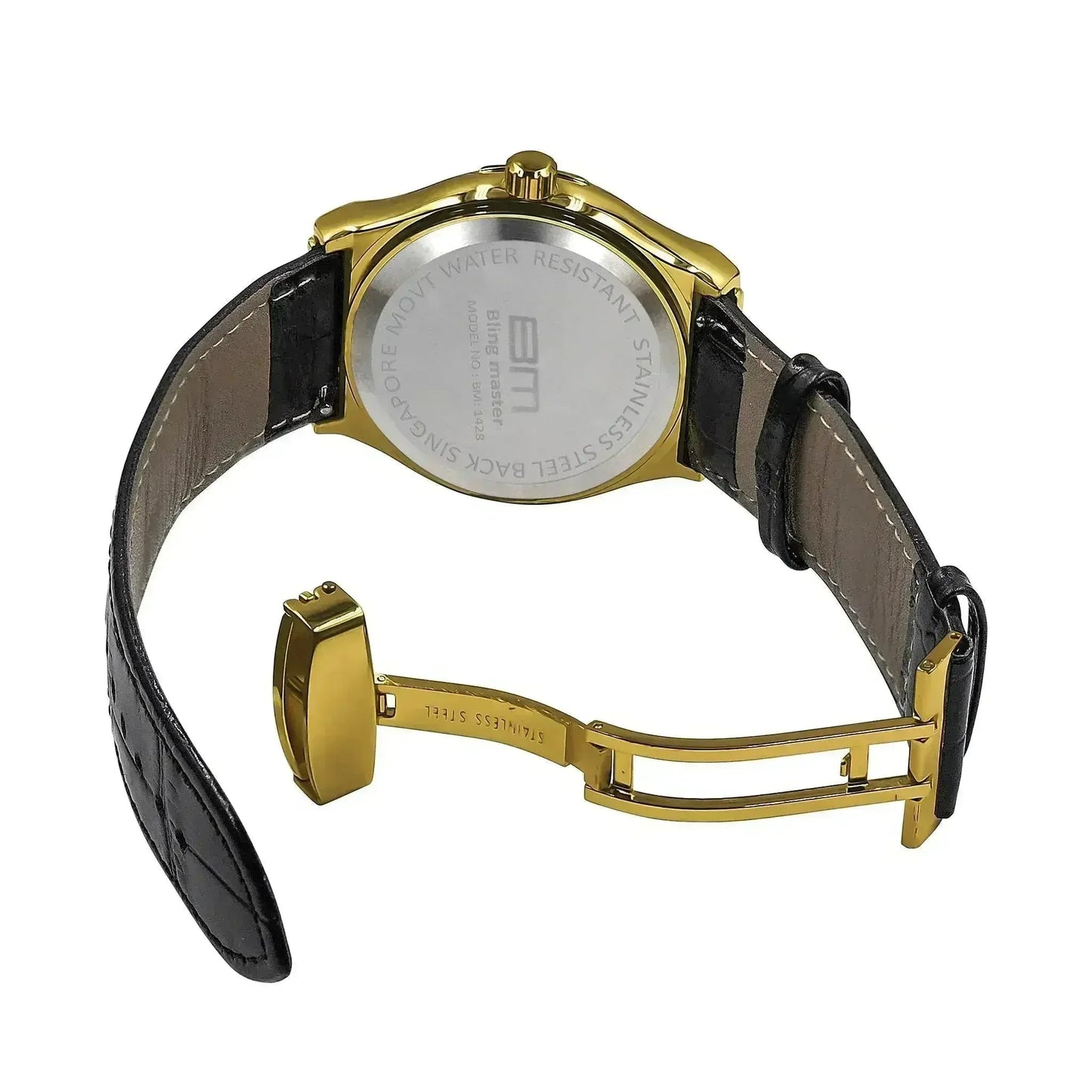 Luxury Gold-Tone Leather Watch - Bold Dial Men's Timepiece | Femstylo