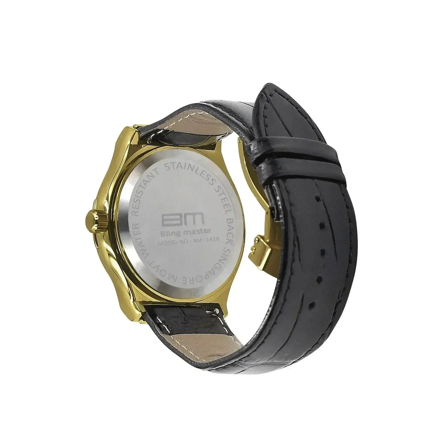 Luxury Gold-Tone Leather Watch - Bold Dial Men's Timepiece | Femstylo