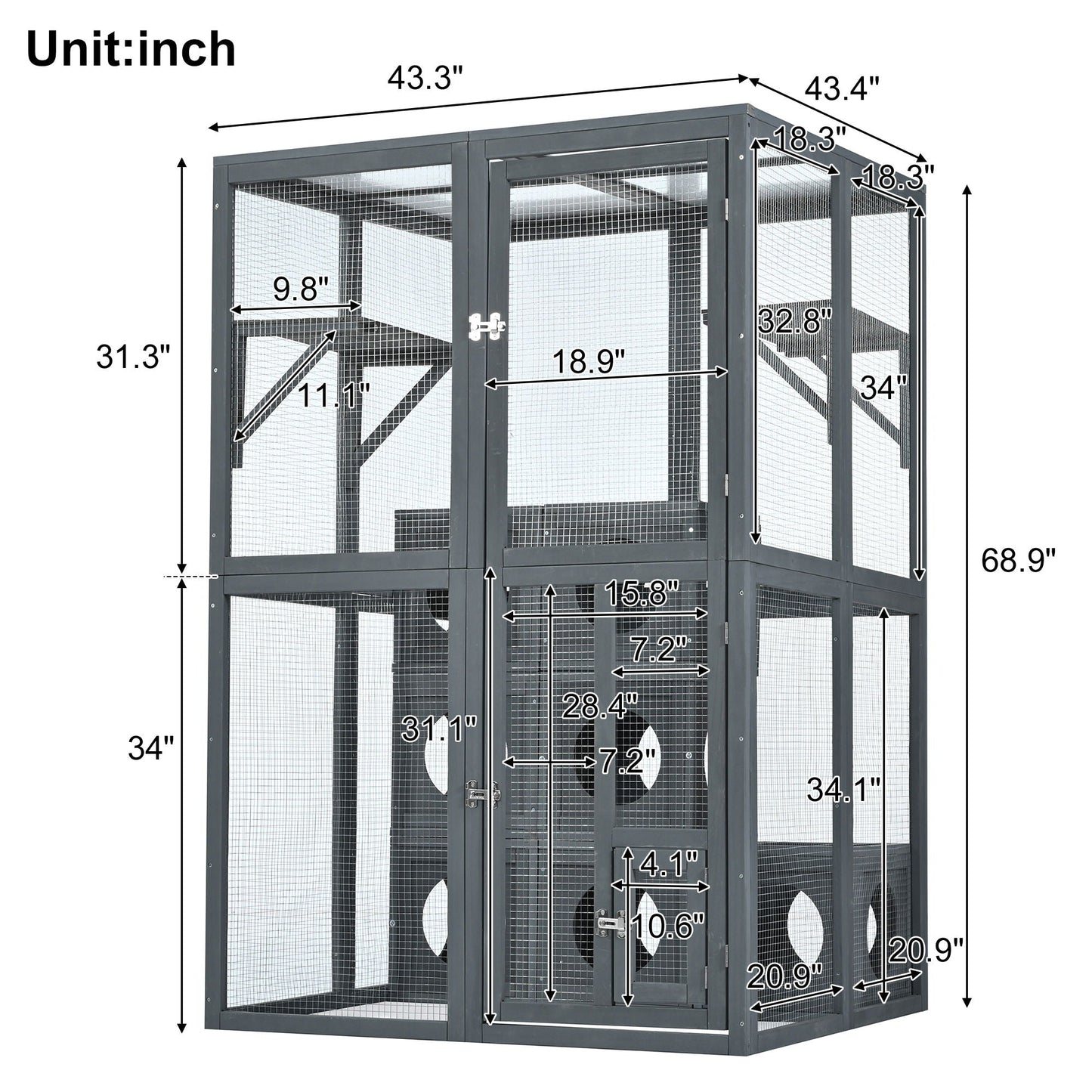 Outdoor Cat House With Shelves And Weather Protection, Removable Wood Boxes - Gray