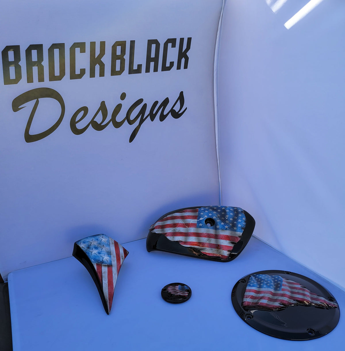 Harley Davidson tattered and worn American flag set