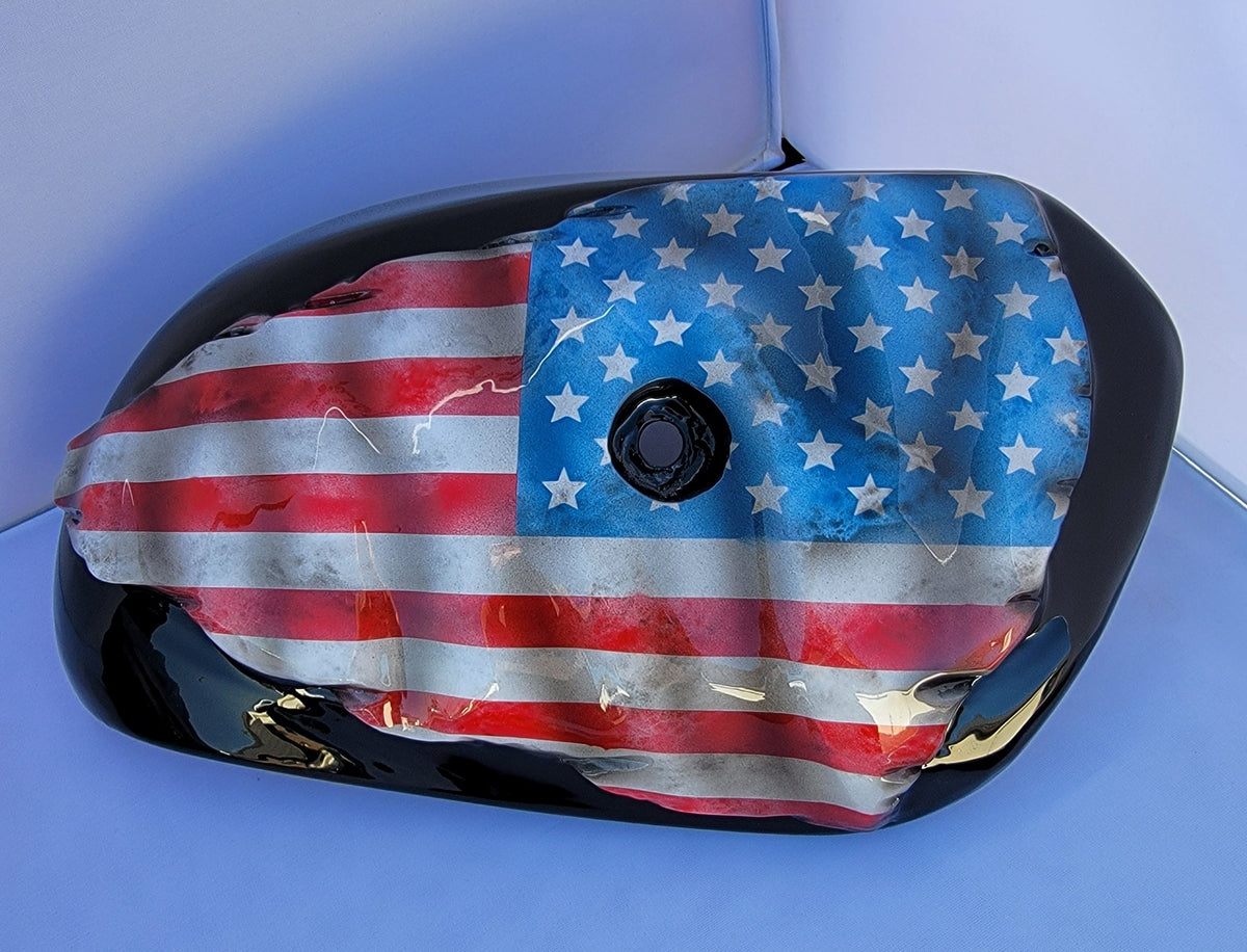 Harley Davidson tattered and worn American flag set