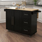 Kitchen Island with Spice Rack, Towel Rack and Extensible Solid Wood Top - Black