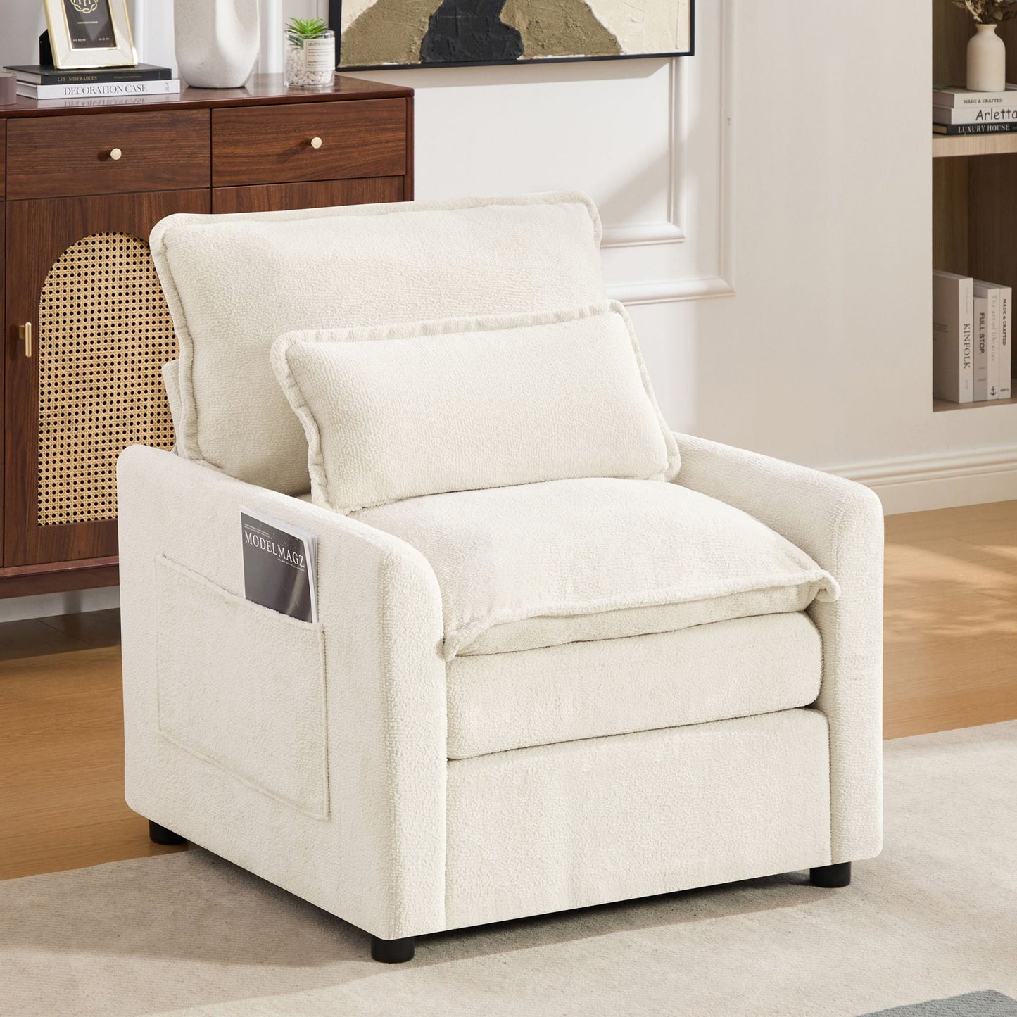Modern Single Seat Accent Chair With Side Storage Pockets