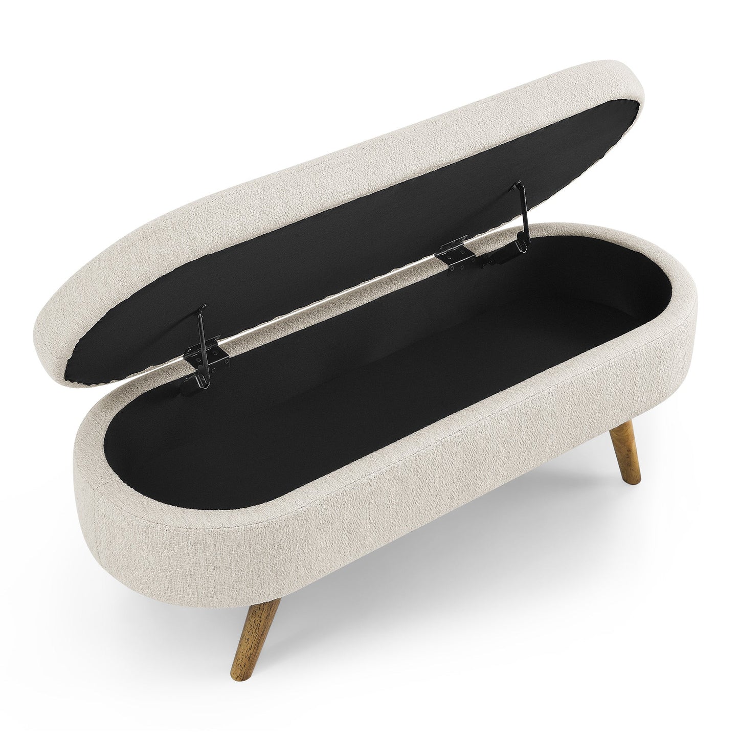 Ottoman Oval Storage Bench, Rubber Wood Legs, Beige (43.5"x16"x16")