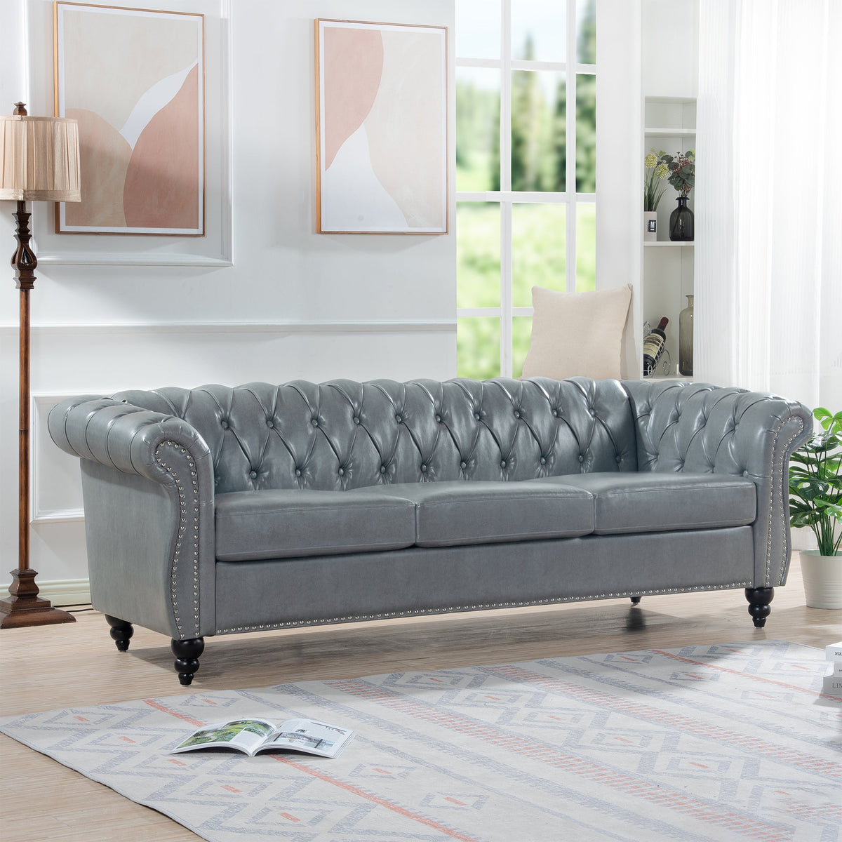 Rolled Arm Chesterfield 3 Seater Sofa