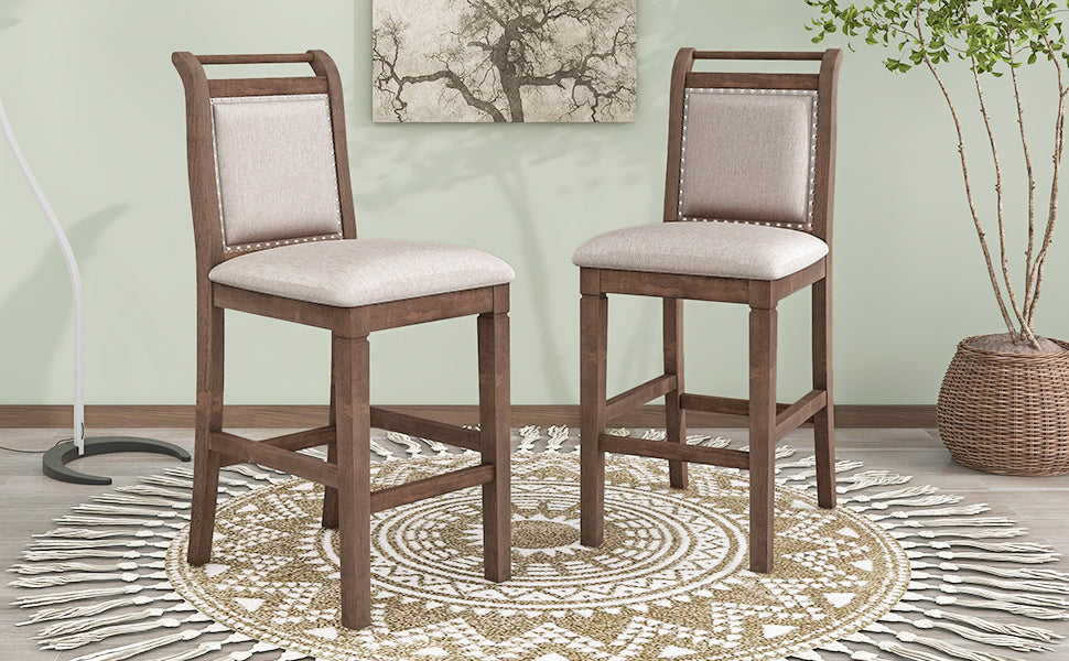TOPMAX 3-Piece Wood Counter Height Drop Leaf Dining Table Set with 2 Upholstered Chairs