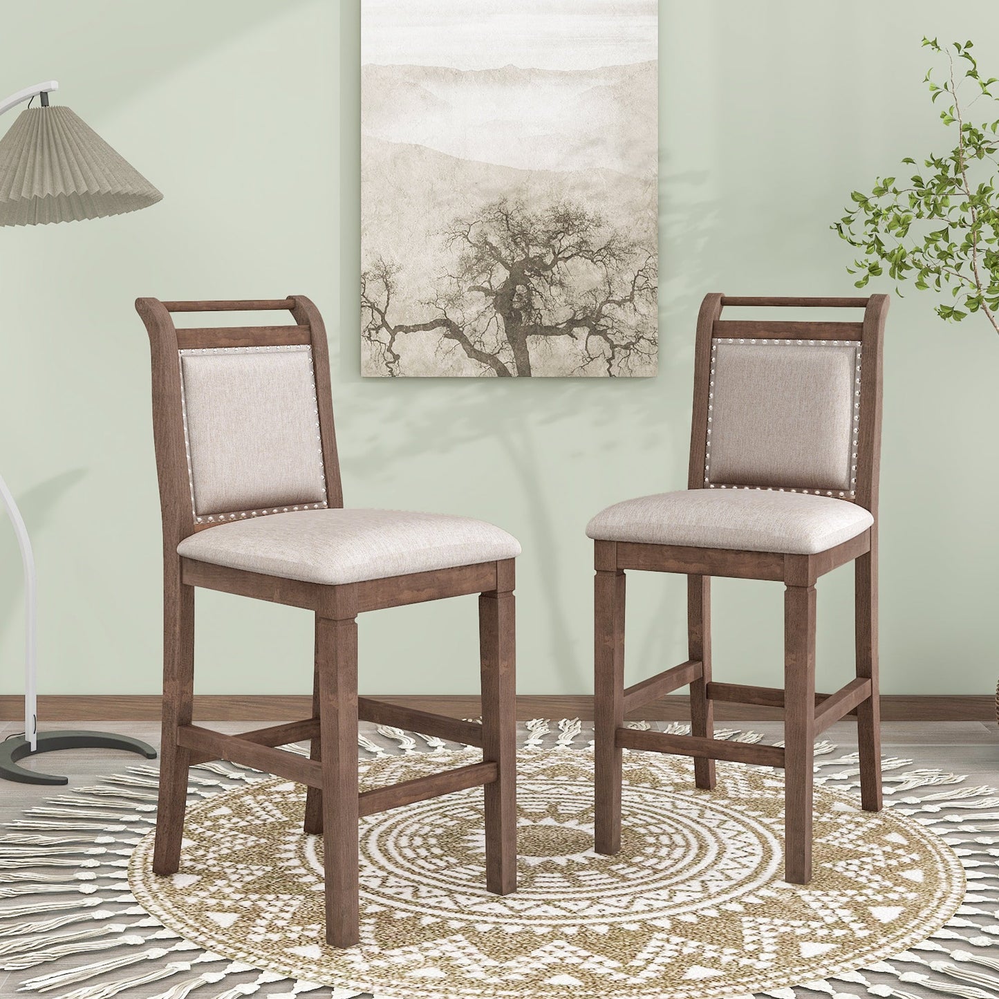 TOPMAX 3-Piece Wood Counter Height Drop Leaf Dining Table Set with 2 Upholstered Chairs