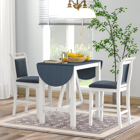 TOPMAX 3-Piece Wood Counter Height Drop Leaf Dining Table Set with 2 Upholstered Chairs