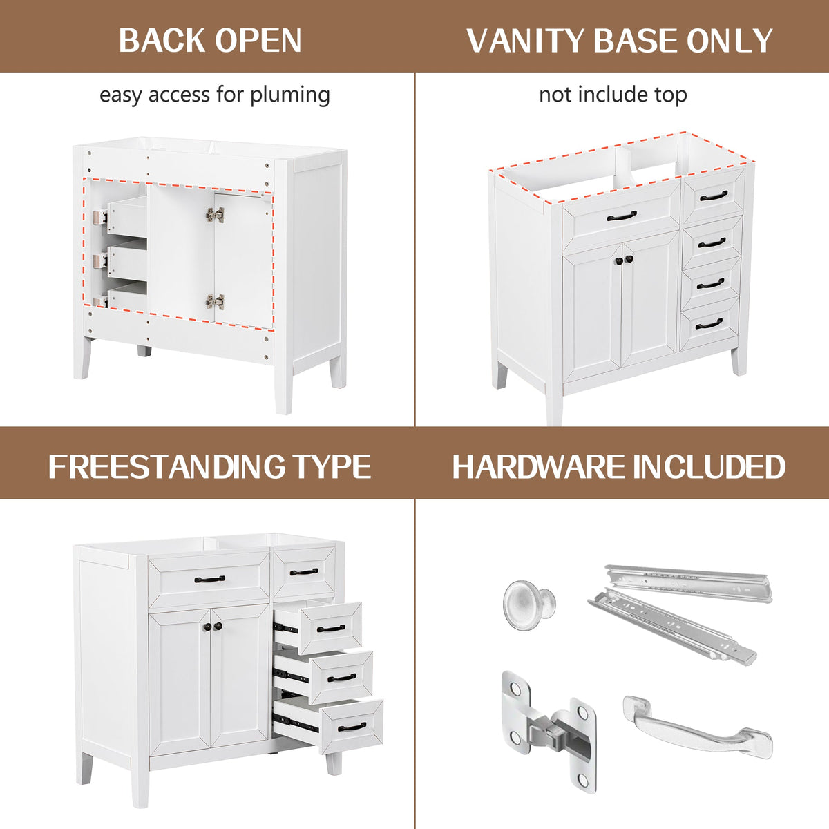 36" Bathroom Vanity Without Sink - Cabinet Base Only