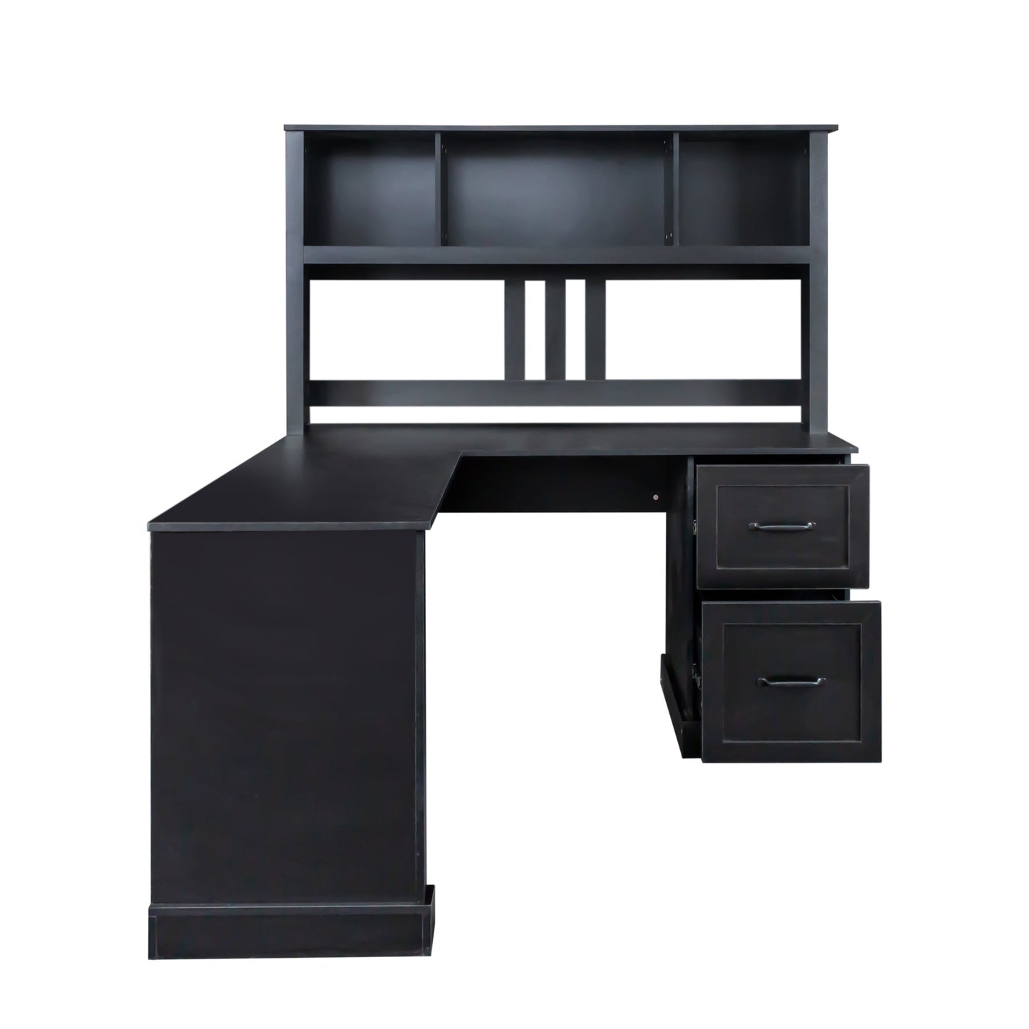 Home Office Computer Desk with Hutch, Antiqued Black