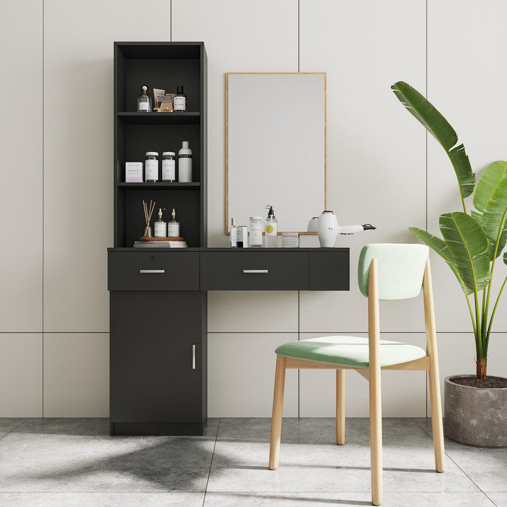 Black Modern Simple Hair Desk with Multi-Layer Storage