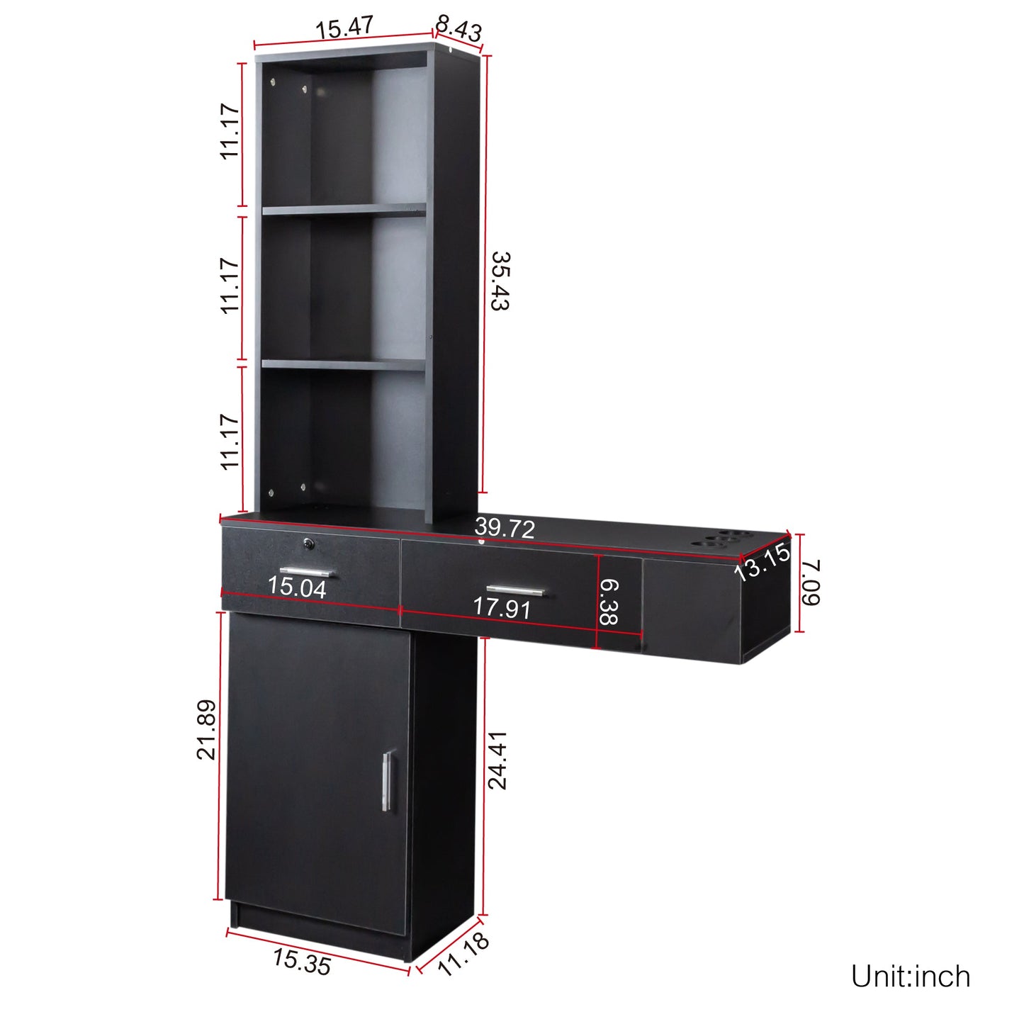 Black Modern Simple Hair Desk with Multi-Layer Storage
