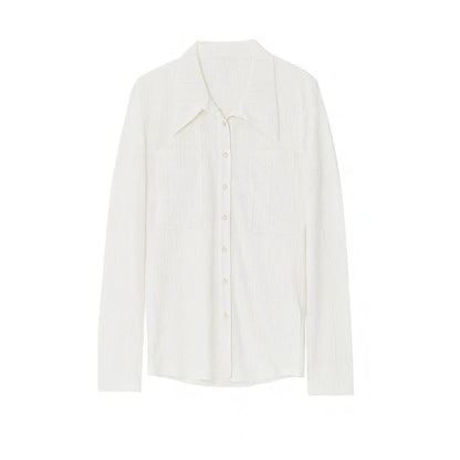 2025 Autumn Thin Women Slim Fit Point Collar Pocket Breathable Shirt New Style